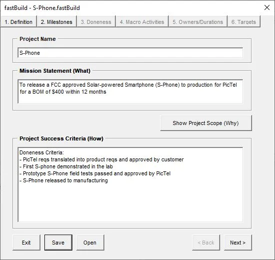A simple example of a mission statement and doneness criteria of a project